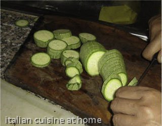 slicing zucchinis